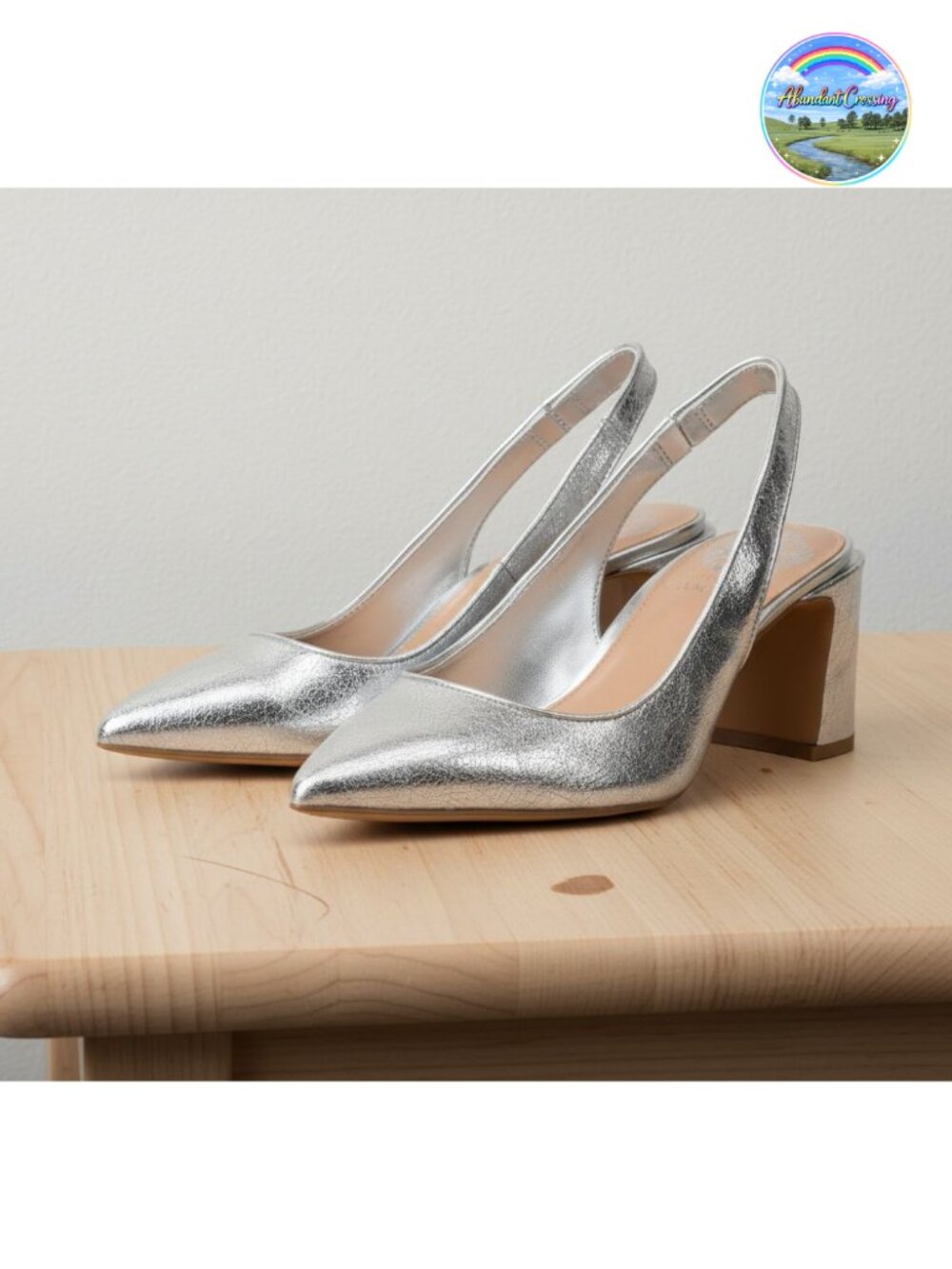 Leather Slingback Pump Pointed Toe Block Heel Pull-On Breathable
